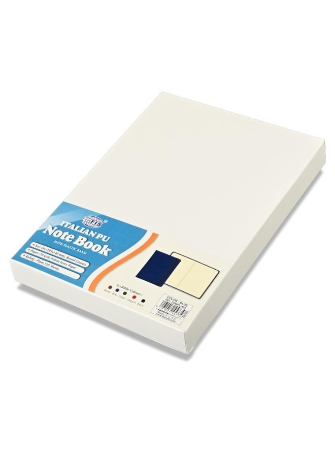 FIS® Hard Cover Notebook, Italian PU Materials, A6 Size(105x148mm),240 Pages, Plain No Ruling, Round Corners with Elastic Band Closure,70gsm Italian Ivory Paper,1 Piece, Blue Cover Color-FSNBPL1605 - Image 2